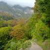 Der erste Abschnitt f&uuml;hrt &uuml;ber einen angenehm breiten Weg. Noch h&auml;ngen Nebel am Mendelkamm. Foto: AT, &copy; Peer