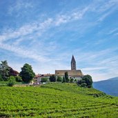 kirche kurtatsch mit weinbergen